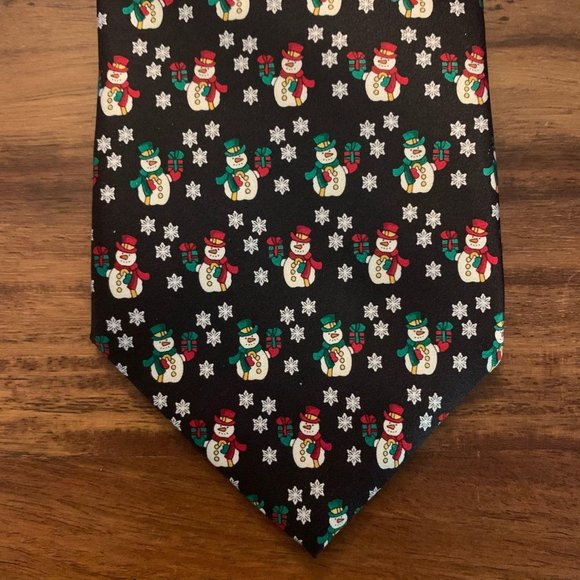 Retro Snowman Christmas Holiday Imported Silk Tie - Picture 3 of 5